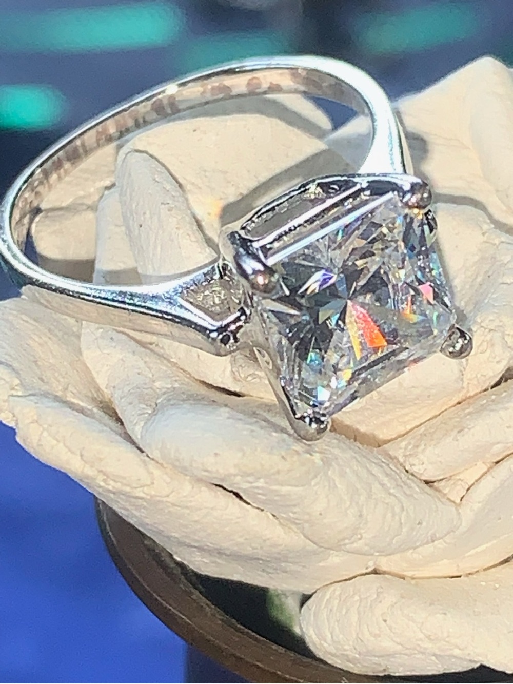Classic Solitaire Square-Cut Crystal Ring - Silver